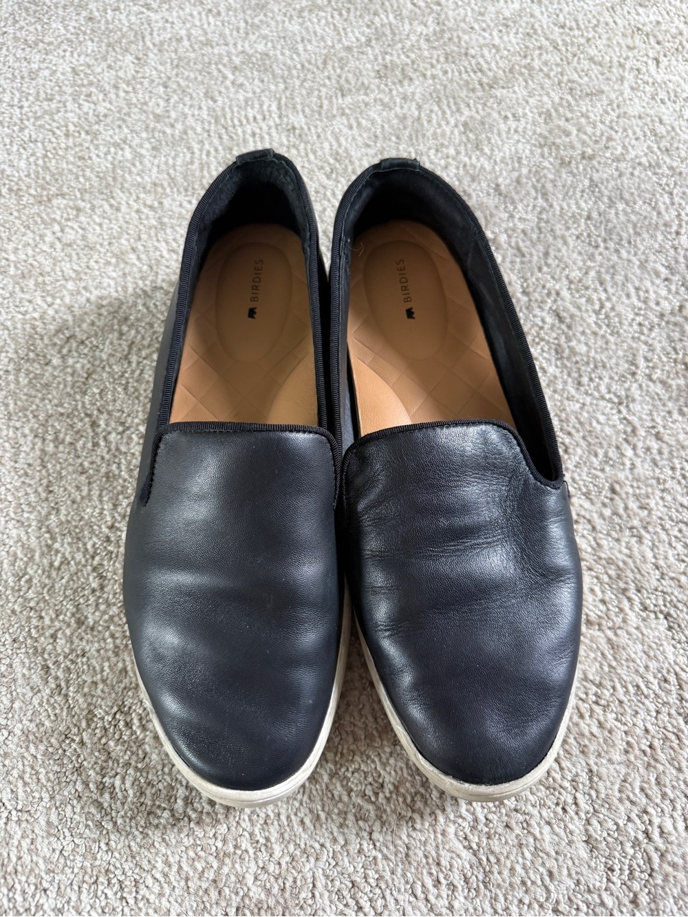 Birdies The Swift Black Leather Slip-On Sneakers